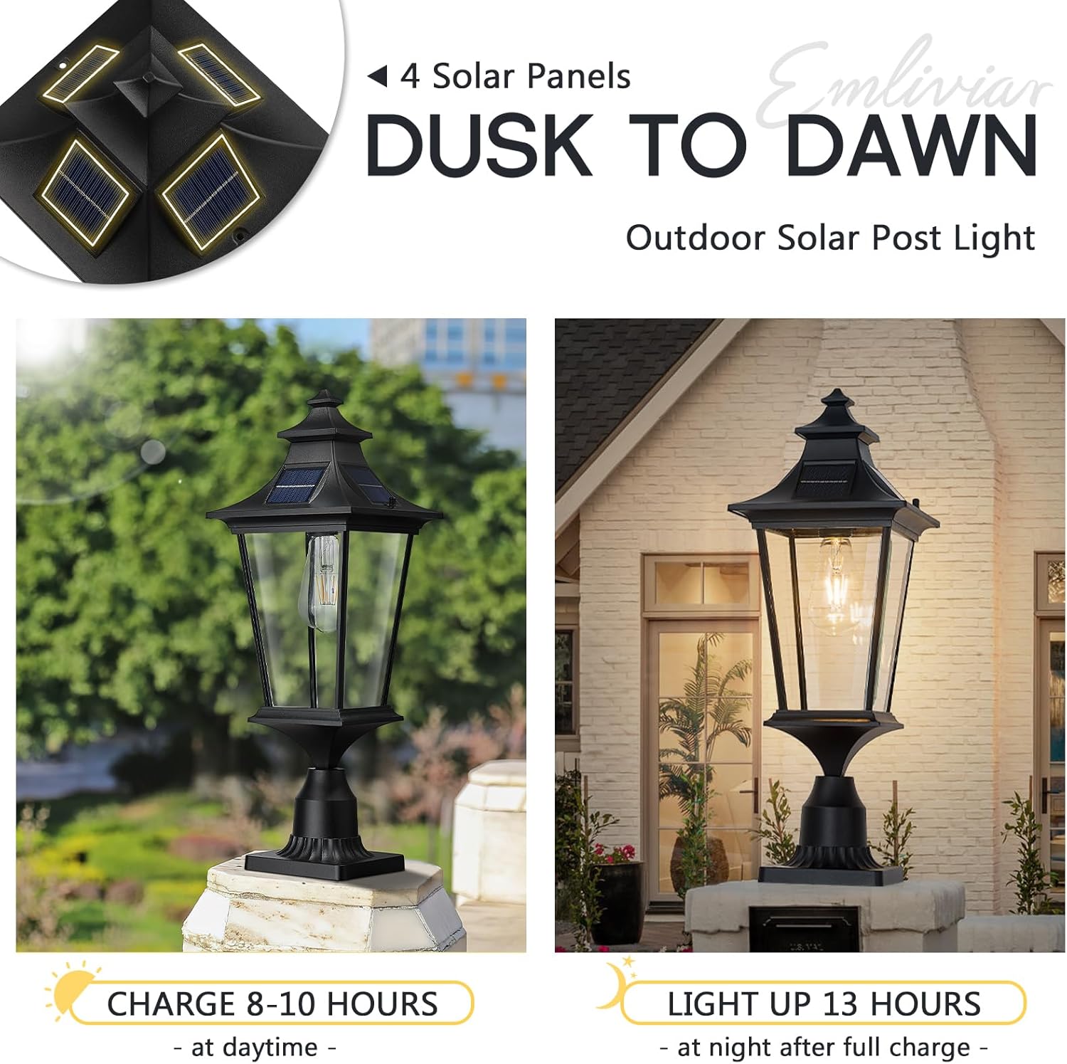 Emliviar Lámpara solar de granja de 22 pulgadas con montaje en muelle, luz de poste grande para patio exterior con control remoto, aluminio fundido