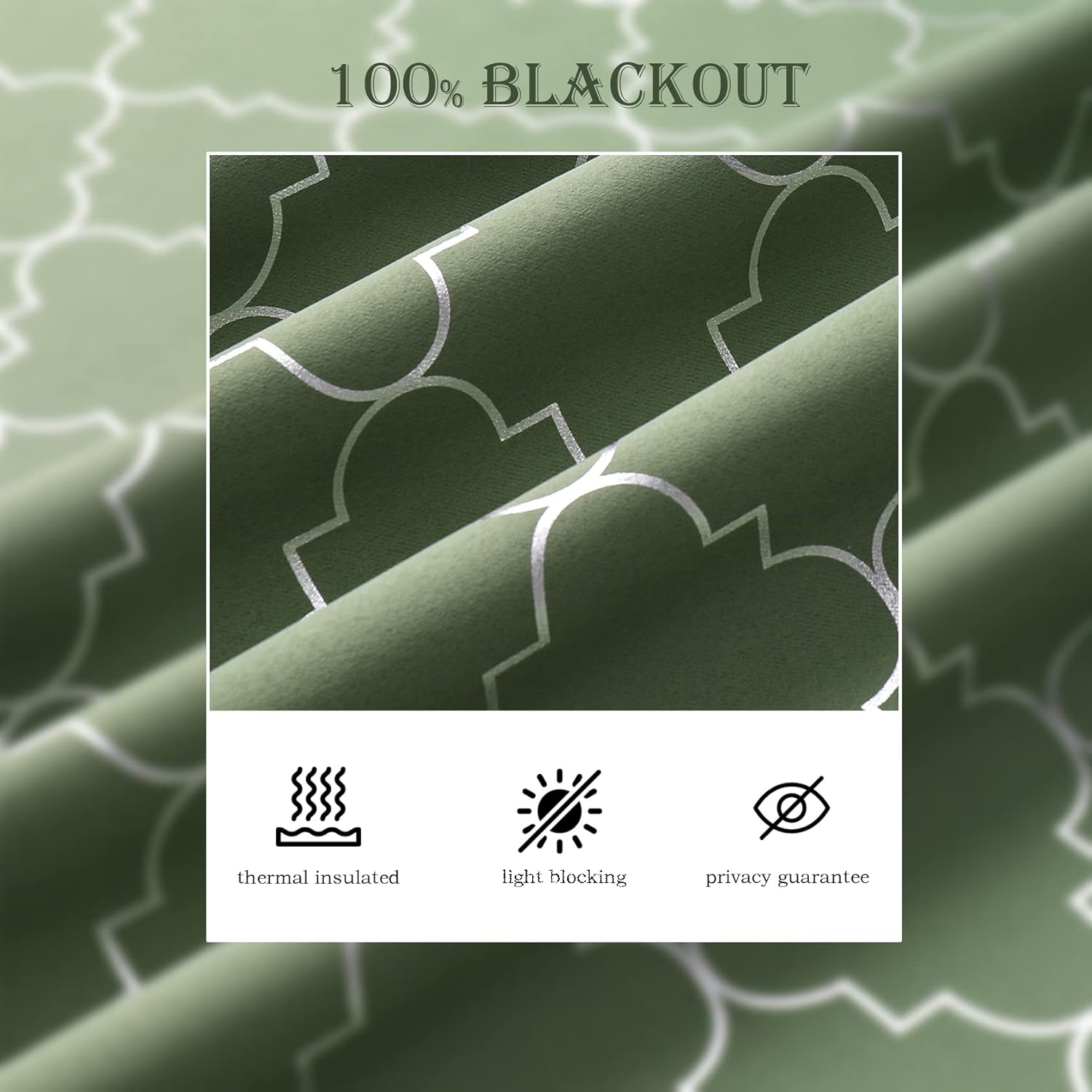 Enactex Cortinas 100% opacas con aislamiento térmico de 84 pulgadas de largo para dormitorio, cortinas verdes con patrón geométrico plateado,
