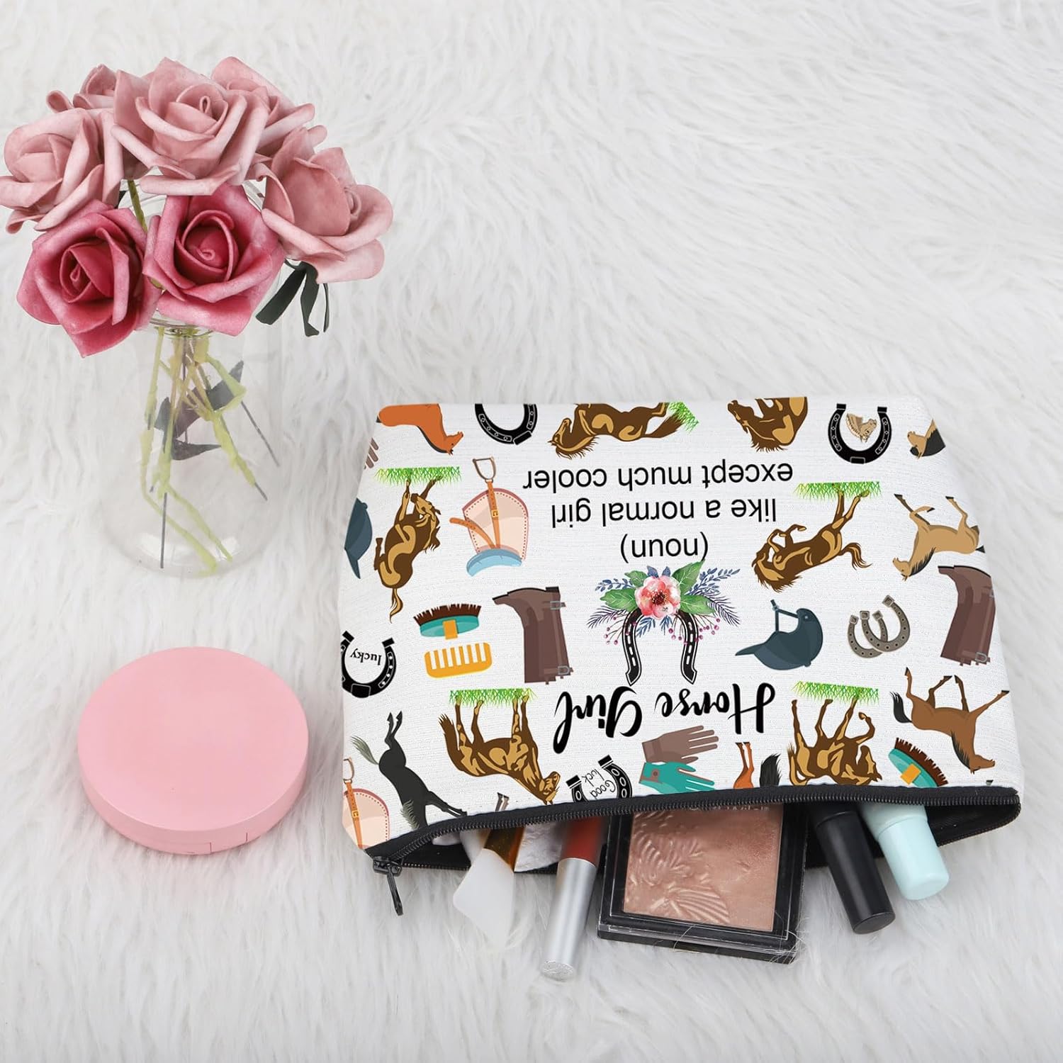 FUSTMW Regalos de caballos para niñas, bolsa de maquillaje de caballo, regalos para amantes de los caballos, bolsa de cosméticos ecuestres, regalos