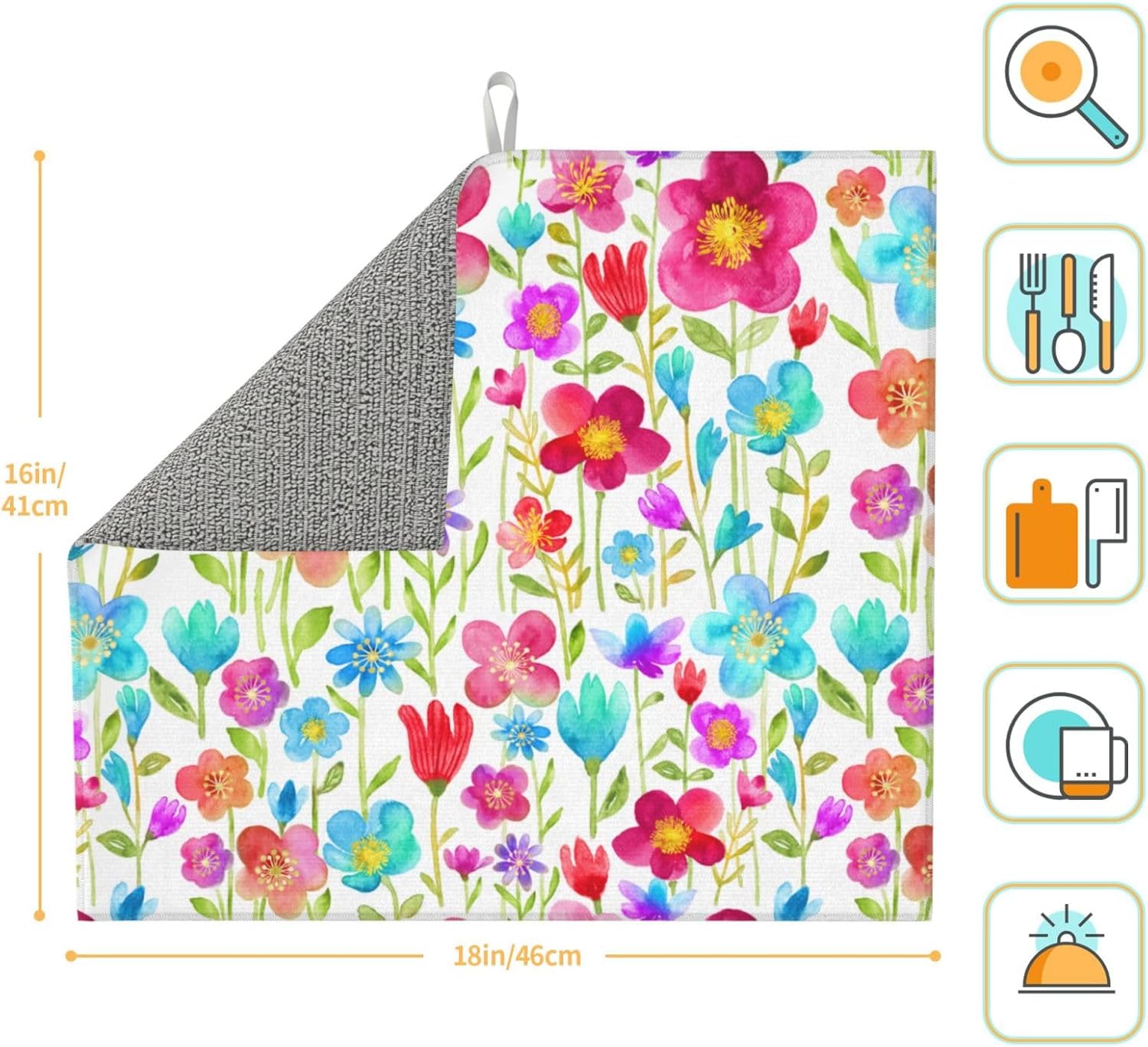 Tapete de secado de platos floral, tapetes reversibles de microfibra absorbente para encimera de cocina, 16 x 18 pulgadas