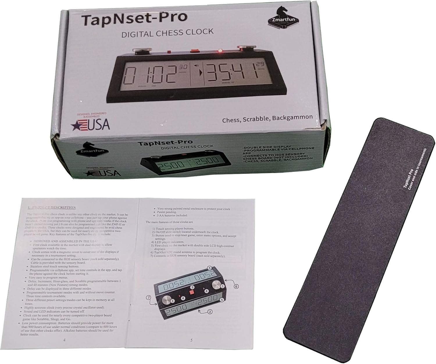 Torneo Profesional TapNset-Pro Reloj de Ajedrez Negro – Caja de Metal