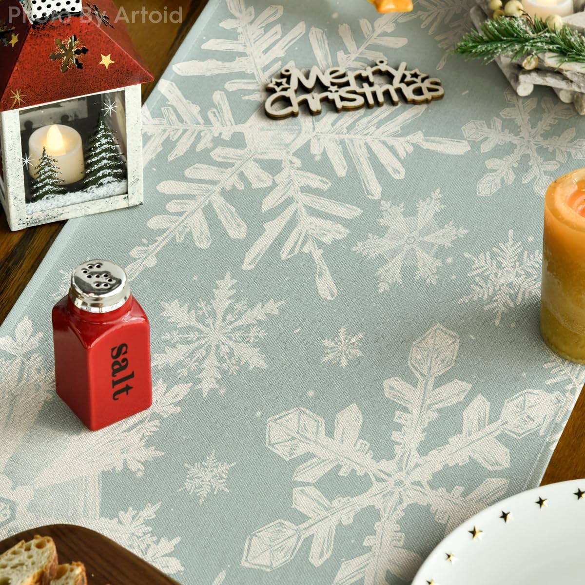Artoid Mode Camino de mesa de Navidad con copos de nieve aguamarina, decoración de mesa de comedor para decoración de fiesta en el hogar, 13 x 72