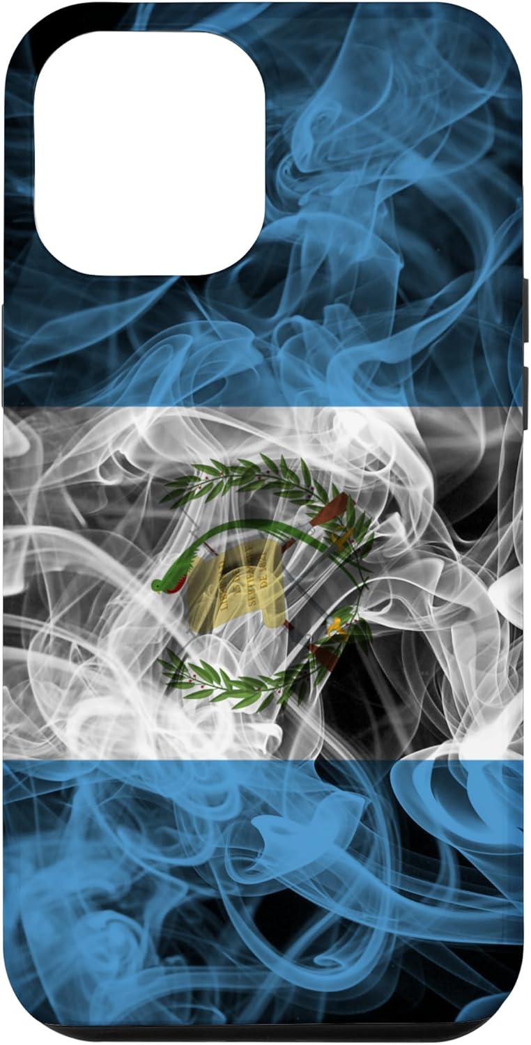 Funda para iPhone 14 Pro Max con diseño de bandera de Guatemala con estética ahumada