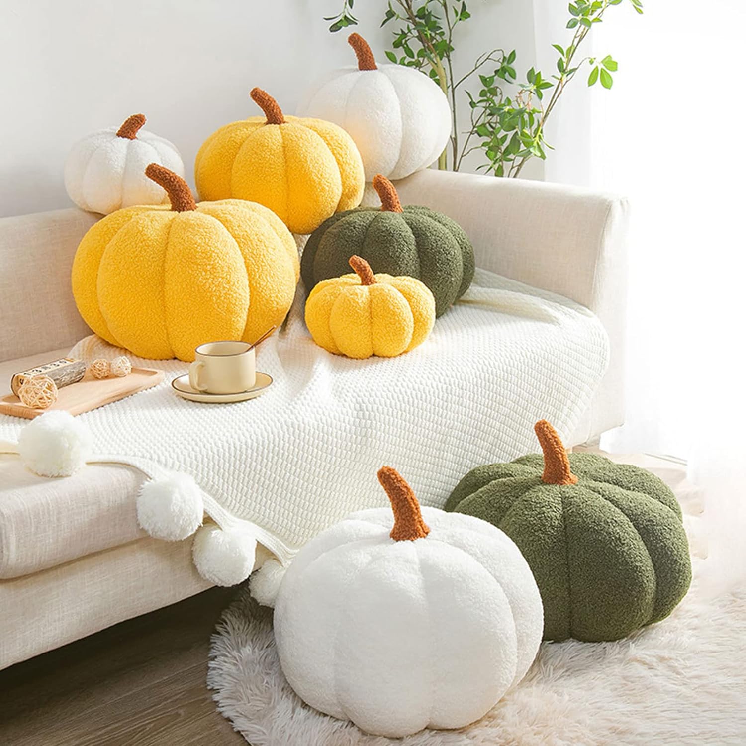 VS&LLWQ Decoración de calabaza de Halloween, decoración de felpa esponjosa, almohada decorativa de calabazas de Halloween, almohada de felpa de