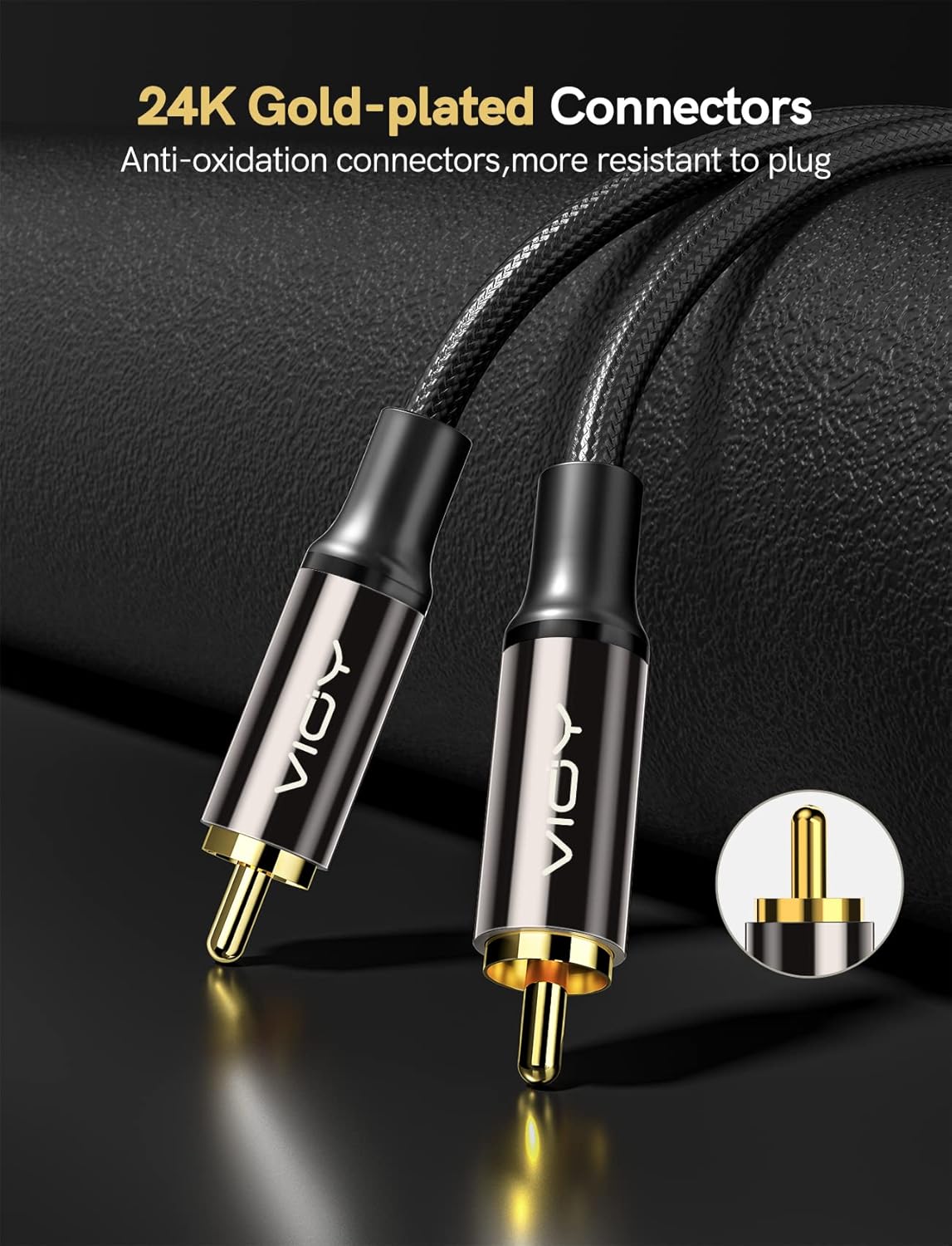 VIOY Cable de audio digital coaxial (3.3 pies), chapado en oro y trenzado, cable de subwoofer RCA macho a macho HiFi 5.1 SPDIF Cable de audio