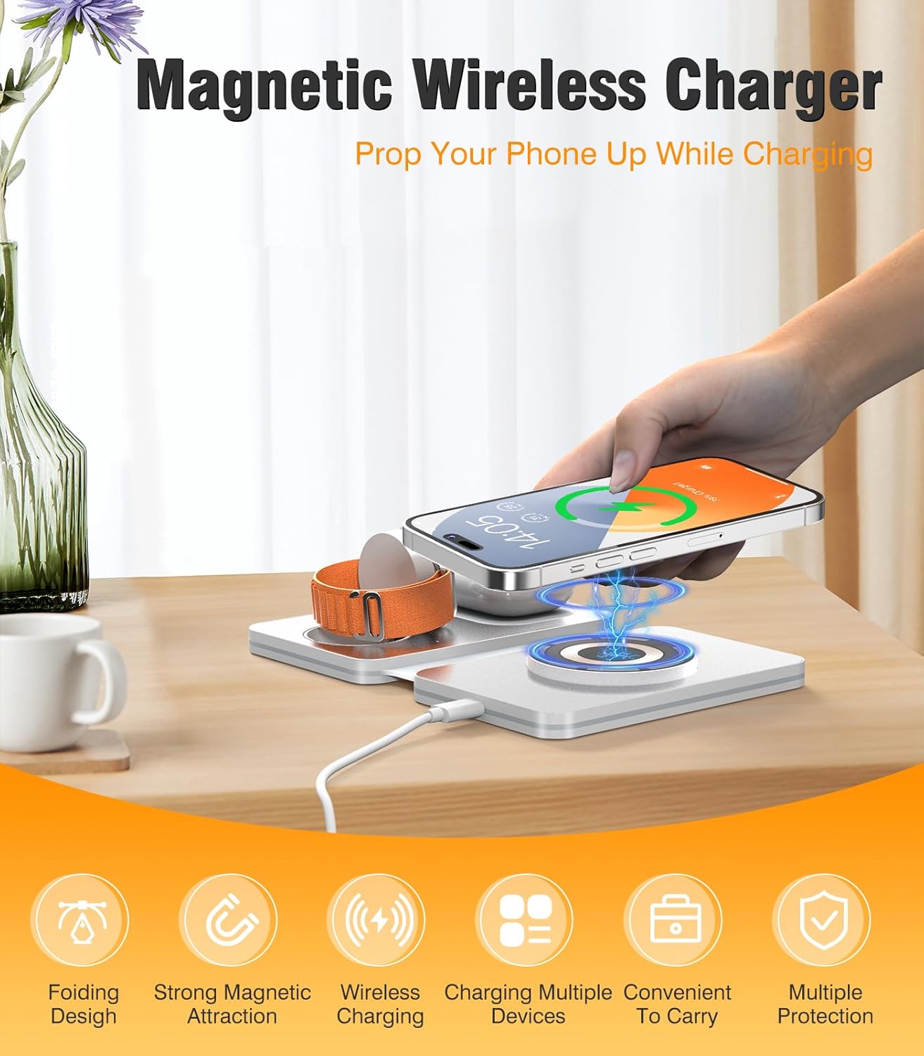 Estación de carga 3 en 1 para dispositivos Apple, cargador inalámbrico Mag-Safe de 21 W, cargador de viaje plegable para múltiples dispositivos para
