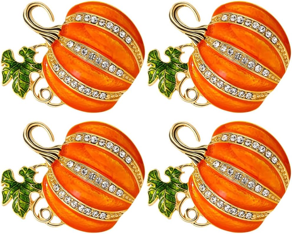 EXCEART Servilleteros de calabaza de Acción de Gracias, 4 piezas, hebilla de metal con diamantes de imitación para otoño, cosecha, otoño, Halloween,