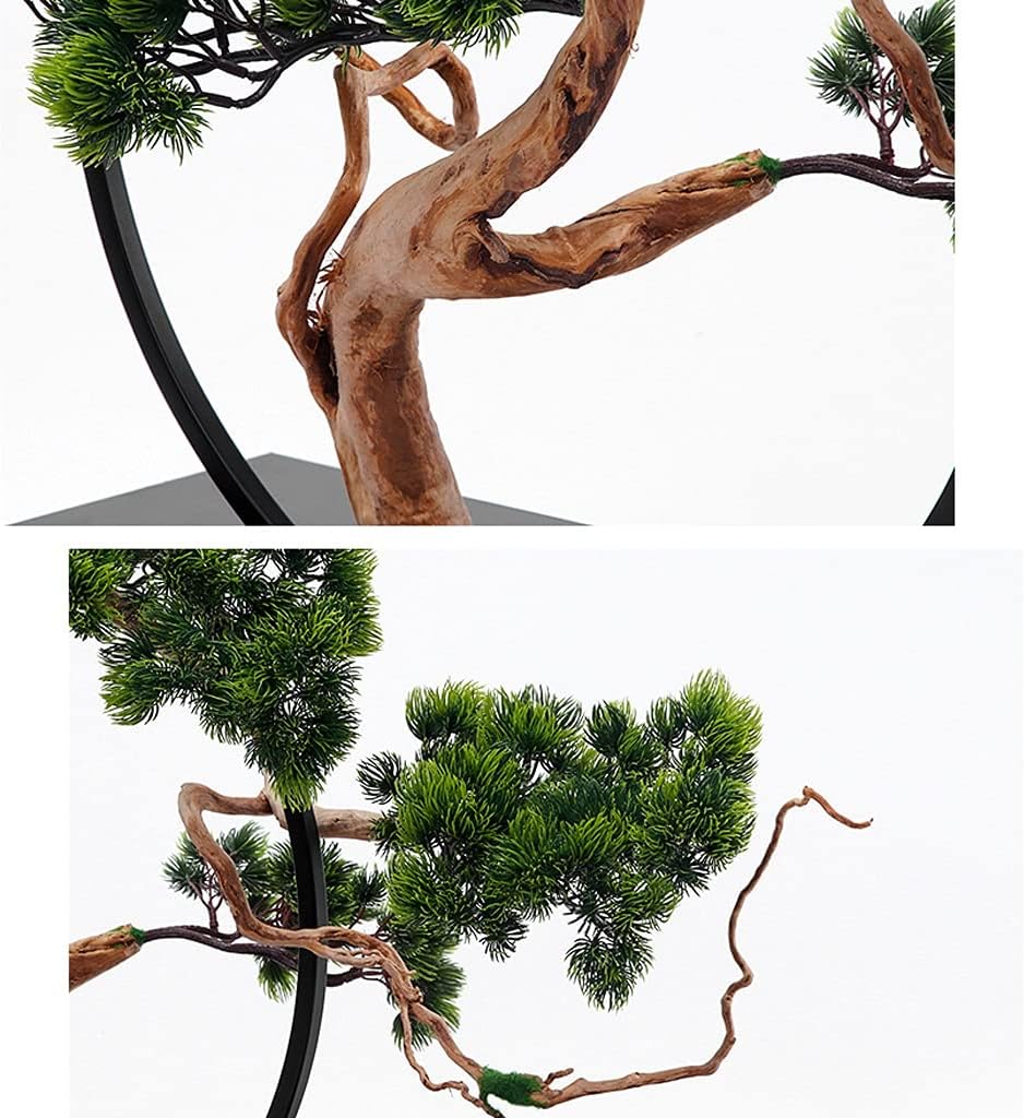 Bonsái artificial estilo chino árboles artificiales bienvenidos árboles de pino marcos de metal, figuras de cerámica, decoración de sala de estar y