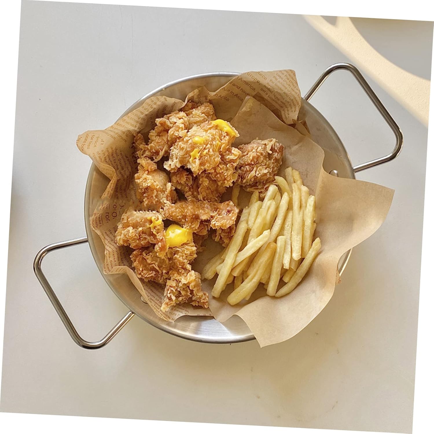 Luxshiny Bandeja frita de acero inoxidable para comida de fiesta de cocina de arroz para niños