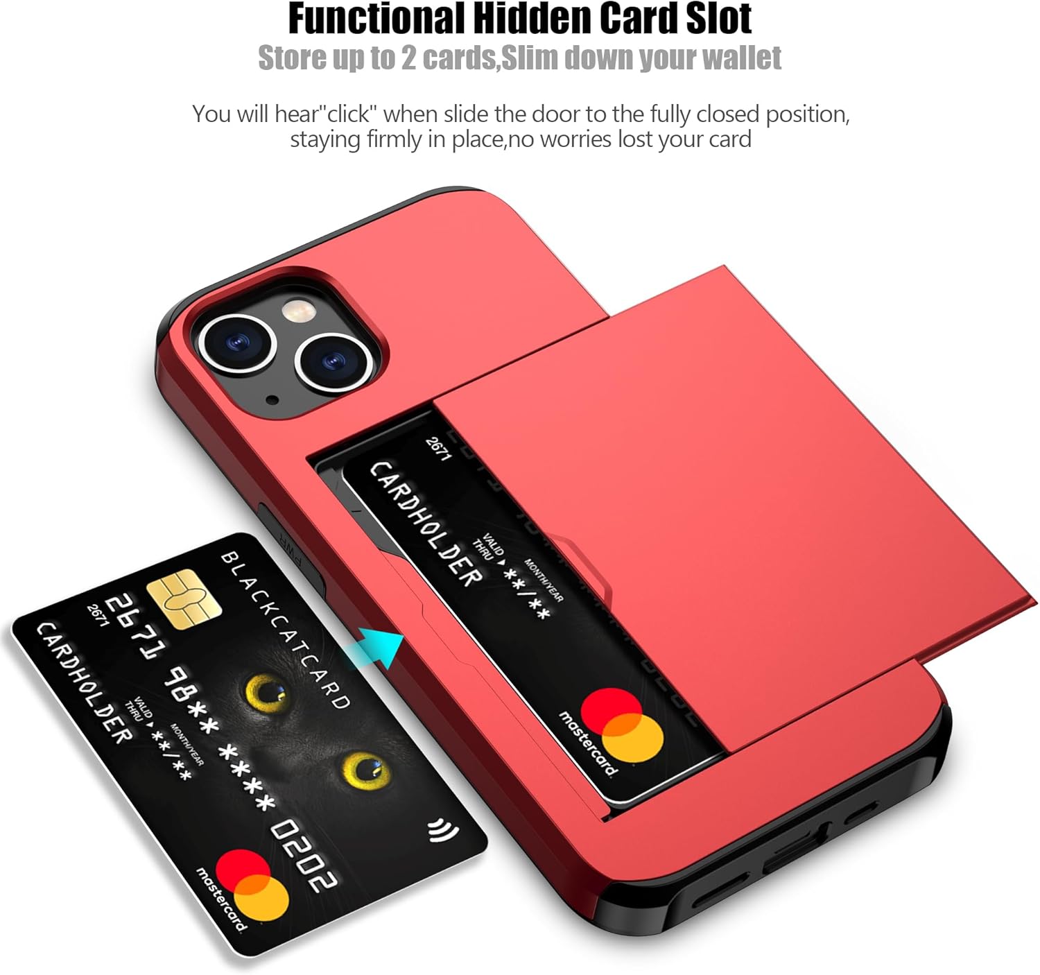Nvollnoe Funda protectora resistente de doble capa para iPhone 14 Plus con tarjetero y ranura para tarjetas oculta, a prueba de golpes, funda
