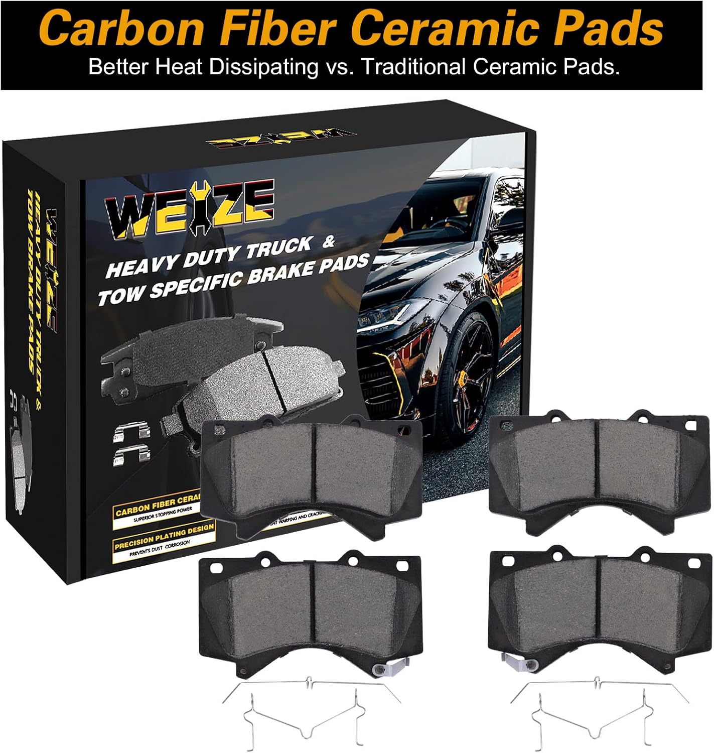WEIZE Kit de freno delantero para camión y remolque, acero de alto carbono y rotores de refrigeración máxima con juego de pastillas de freno de