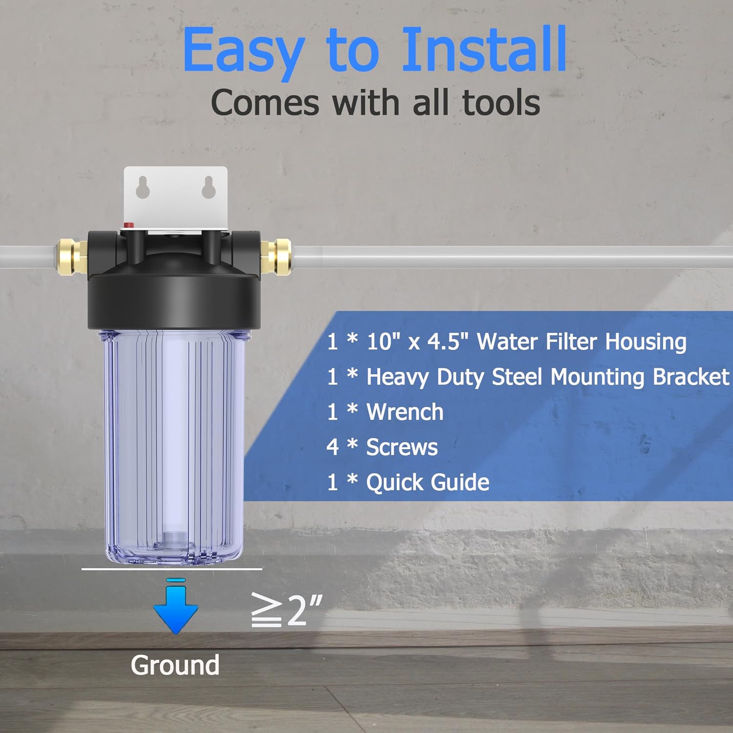 WHT10 – Carcasa de filtro de agua para toda la casa de 10 x 4.5 pulgadas, filtros de sedimentos, etc. para agua de pozos y ciudades, sistema de