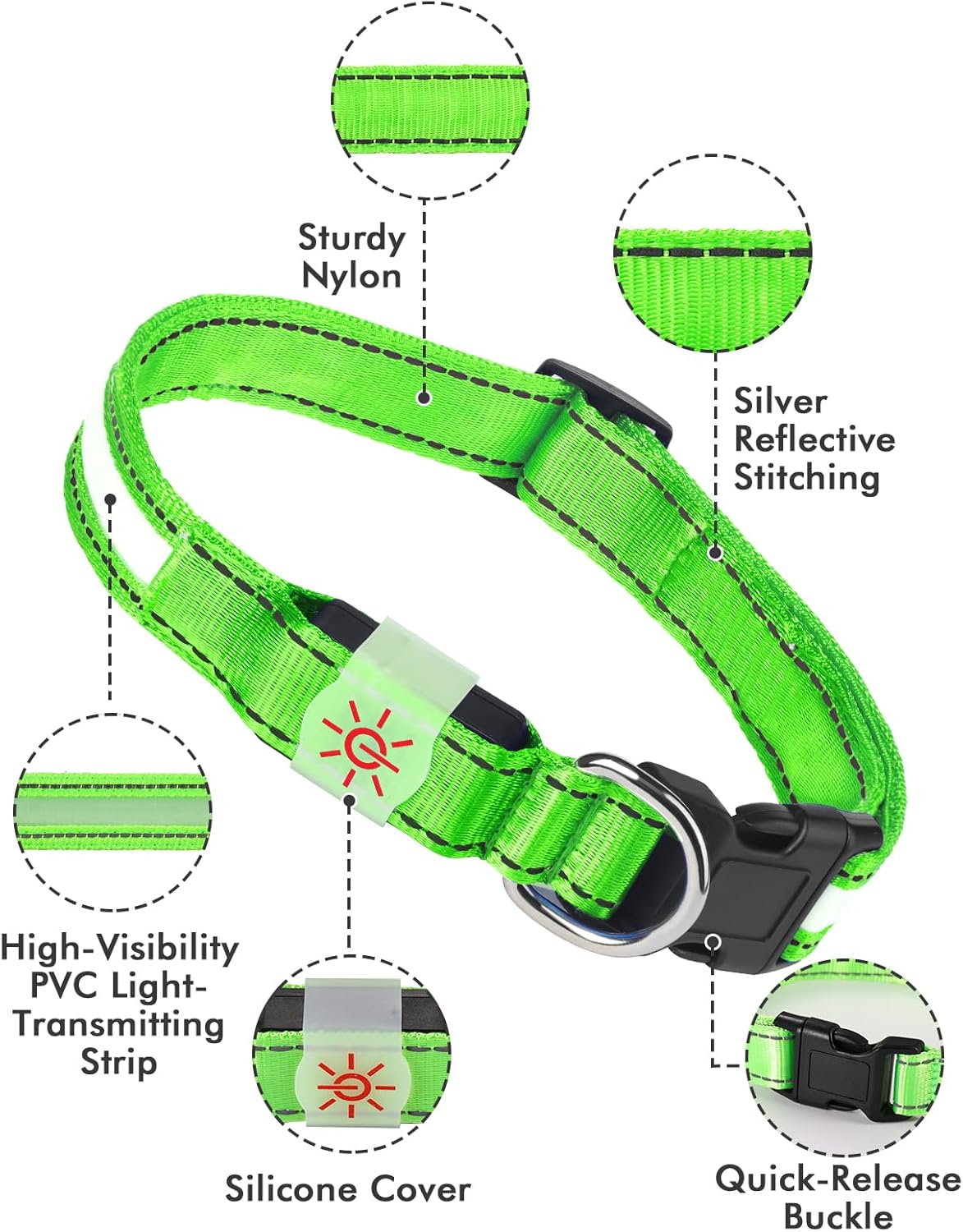 Petbank Collar de perro con luz LED, 7 colores RGB y 5 modos de luz, ajustable recargable por USB, collares de perro que brillan en la oscuridad,
