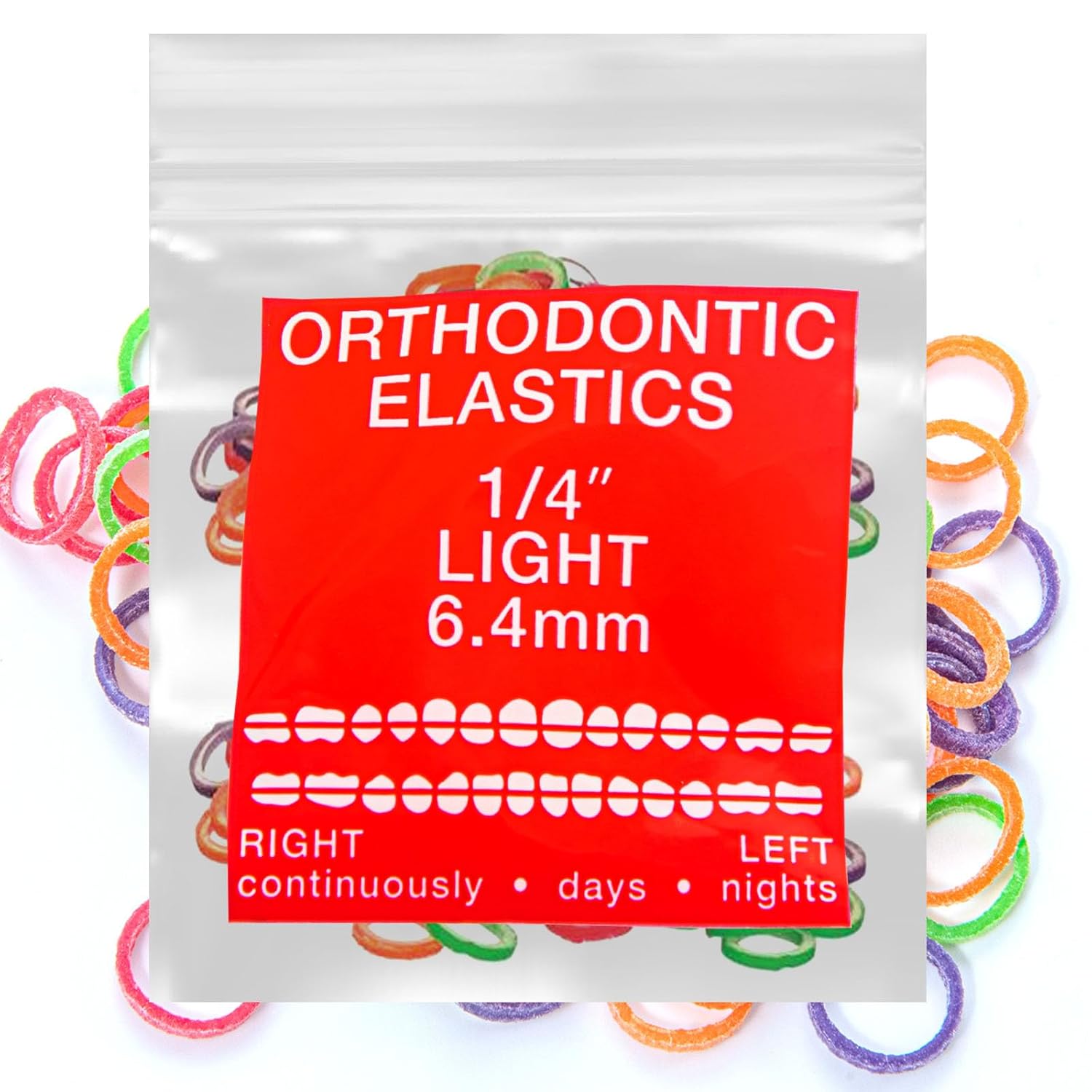 100 bandas elásticas intraorales de látex neón, bandas elásticas dentales de ortodoncia hechas en Estados Unidos, luz de 14 pulgadas, látex neón