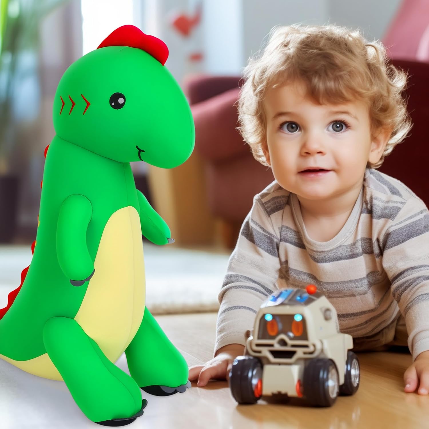Juguete de peluche de dinosaurio, relleno de partículas de espuma de 18 pulgadas, juguetes de peluche de dinosaurio verde para cumpleaños y Navidad