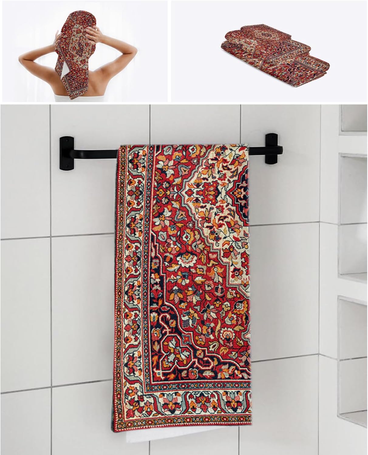 Juego de toallas de baño de 3 piezas, juego de toallas de lujo rojas para baño, toallas de baño suaves y absorbentes, juego de toallas de baño (1