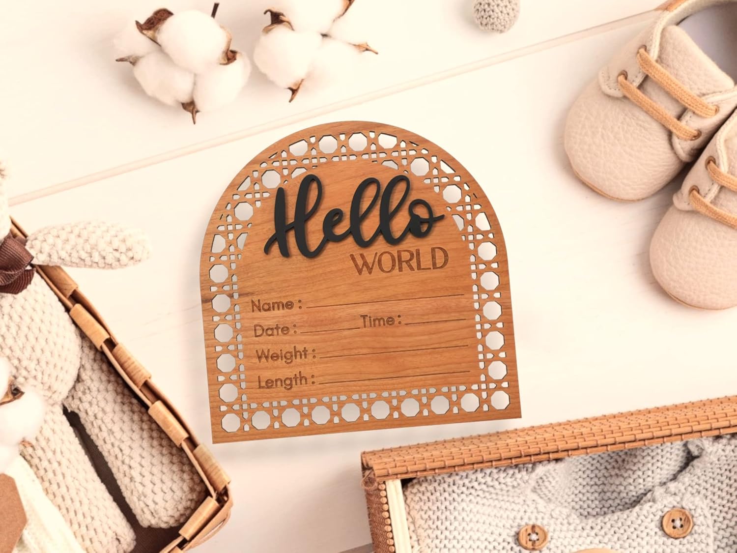 Bleed Proof Engineered Wood, Baby Announcement Sign, Hello World Newborn Sign, Birth Announcement Sign, Newborn Announcement Sign – 5.5″
