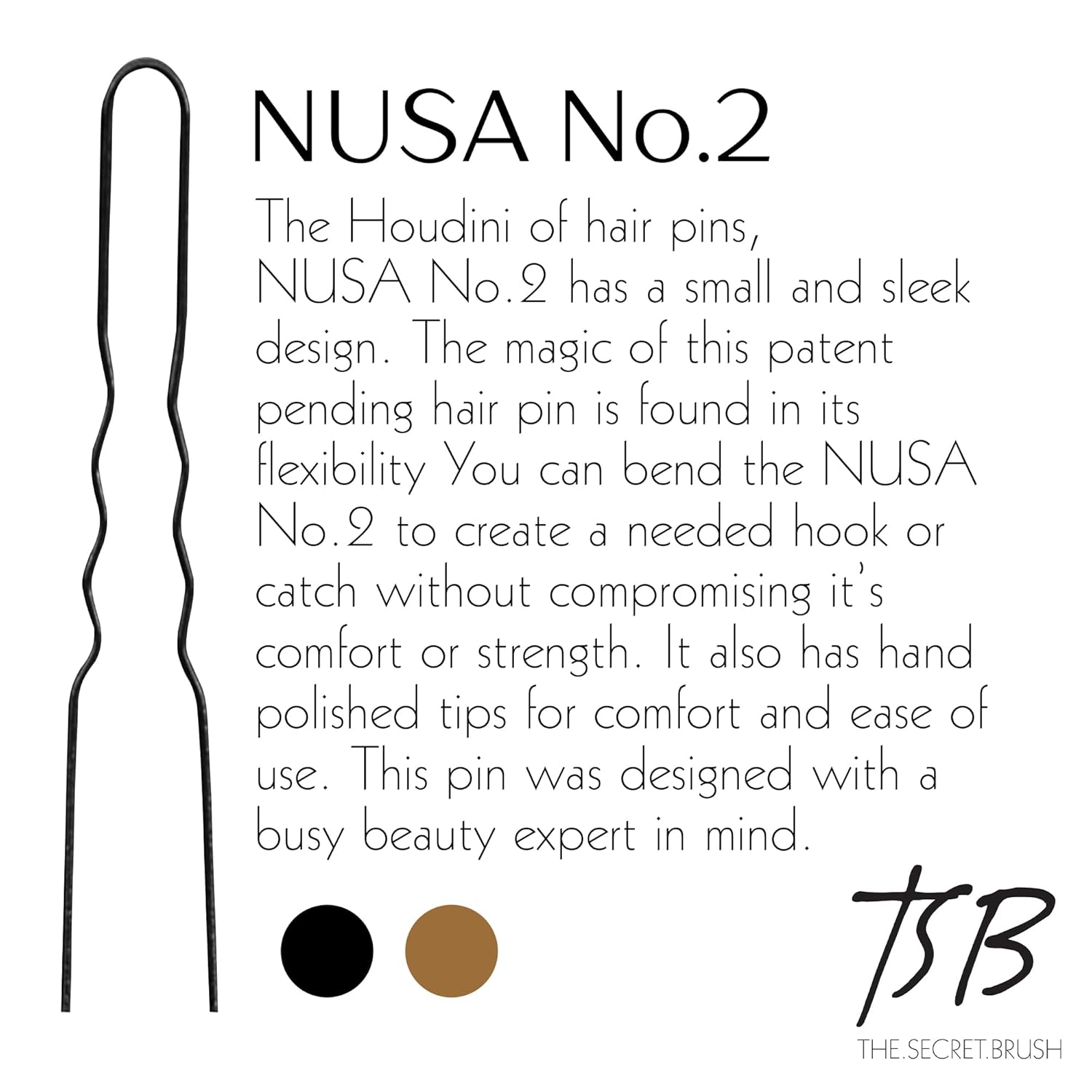 TSB NUSA No.2 – Juego de horquillas negras flexibles de 50 a 2.0 pulgadas, estilo vintage, sujeción fuerte, diseño cómodo y elegante, puntas pulidas