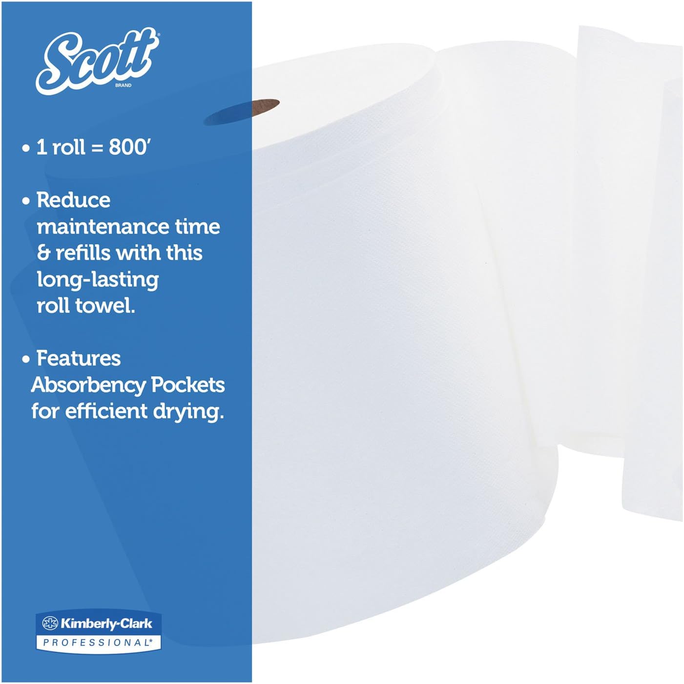 Scott 01040 – Toallas de rollo rígido, núcleo de 1.5 pulgadas, 8 x 800 pies, color blanco, 12 rolloscaja