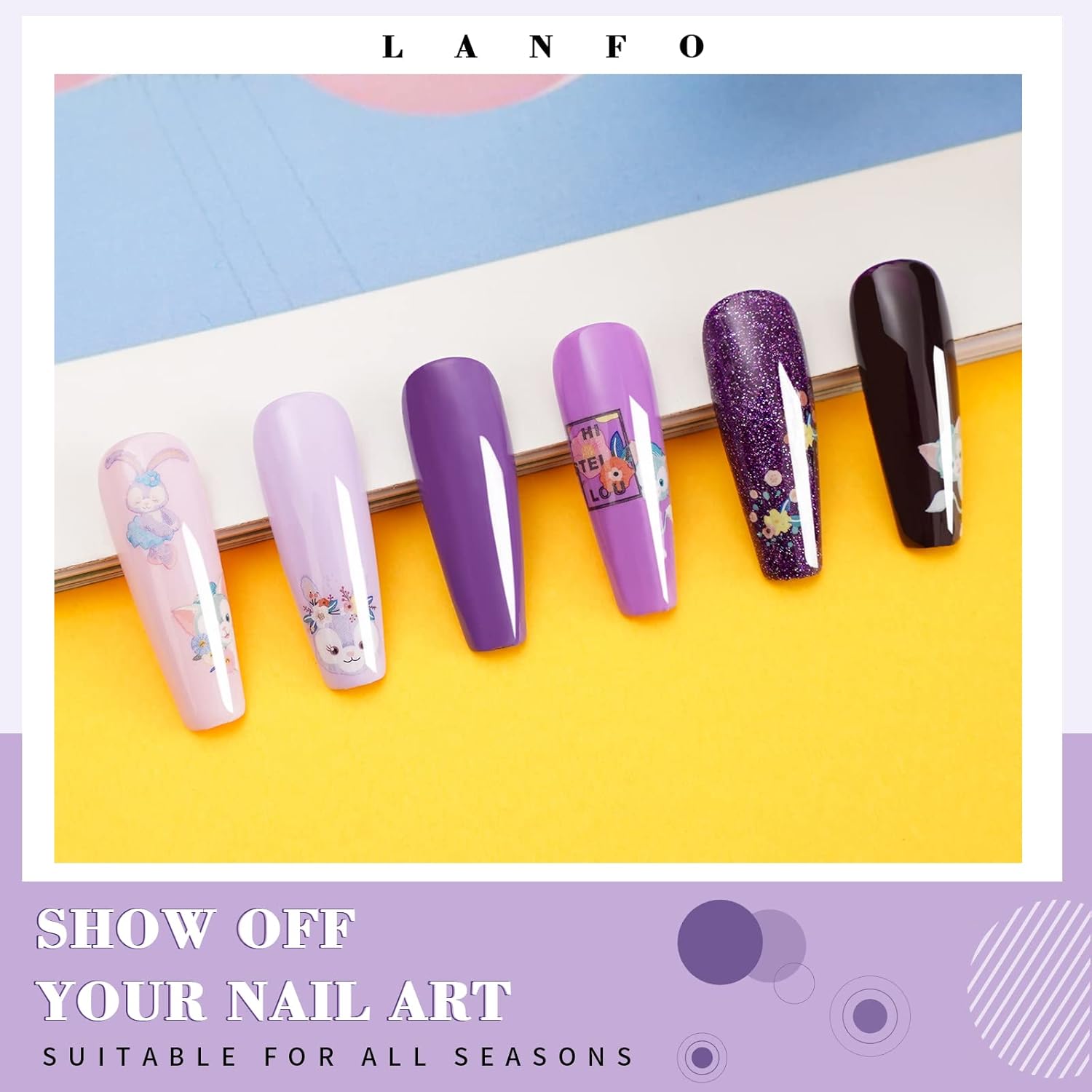 LanFo Juego de esmaltes de uñas de gel con purpurina morada, juego de 6 colores de esmalte de uñas de gel morado, esmalte de uñas de gel UV LED para