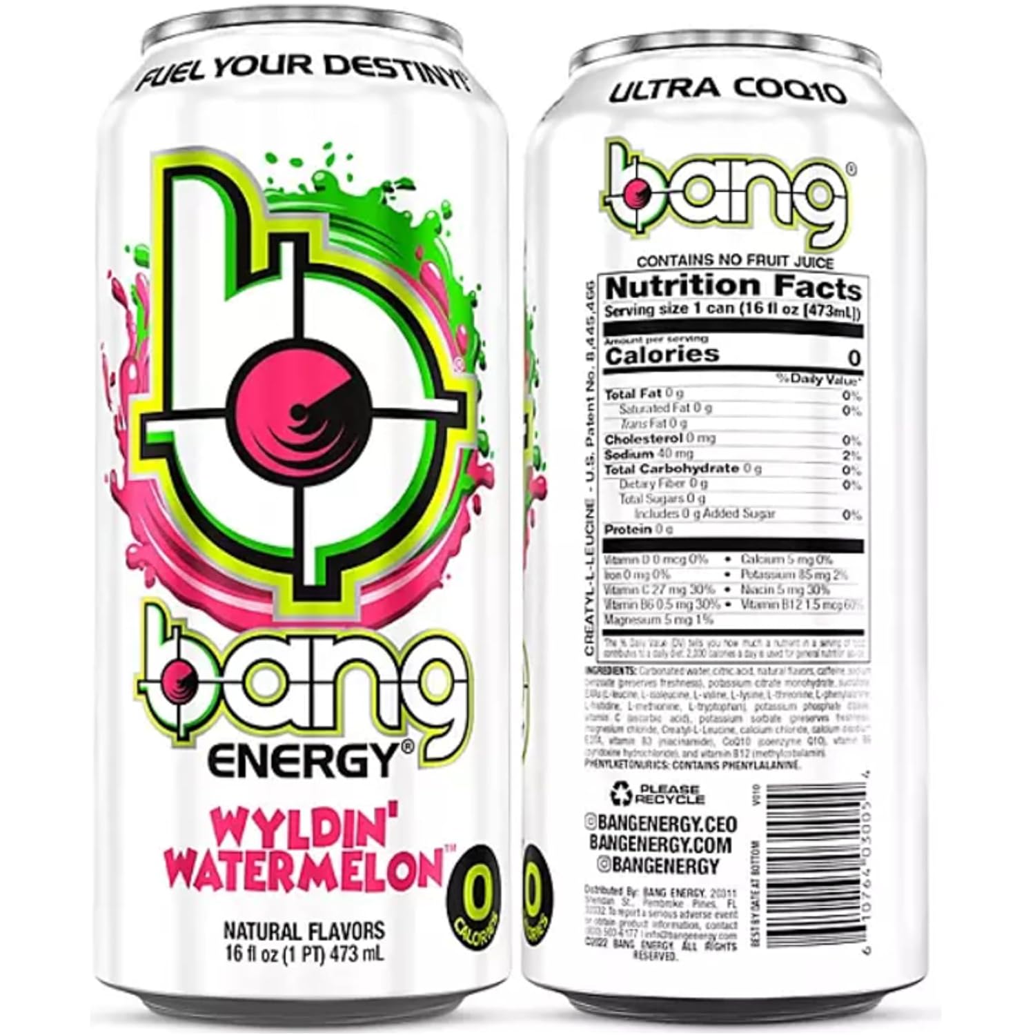 Bang Energy Drinks  Paquete variado rosa de Swirly Pop  Limoncello azul y amarillo  Wyldin Watermelon  Nectarina Blueberry  Cero calorías  Bebidas