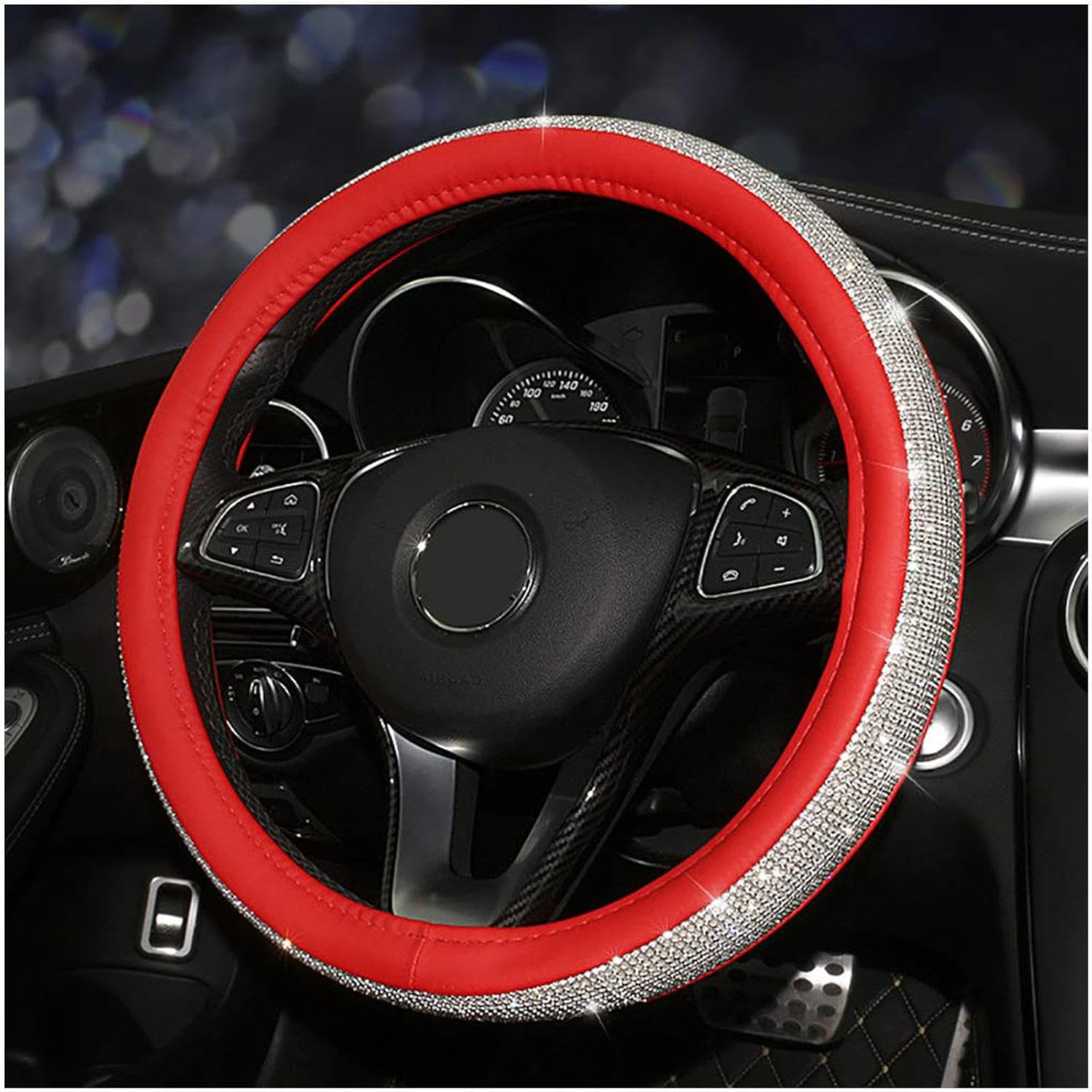 Funda para volante con purpurina, accesorios brillantes, universal de 15 pulgadas, se adapta a la mayoría de automóviles, SUV, camiones, minivans,