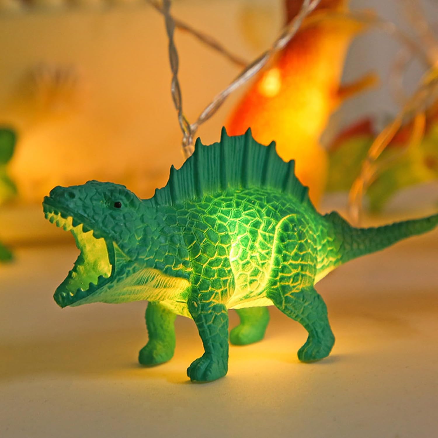 Cadena de 10 luces LED de dinosaurio de 4.92 pies, tira de luces de dinosaurio con dinosaurios brillantes, luz de dinosaurio de aspecto realista,