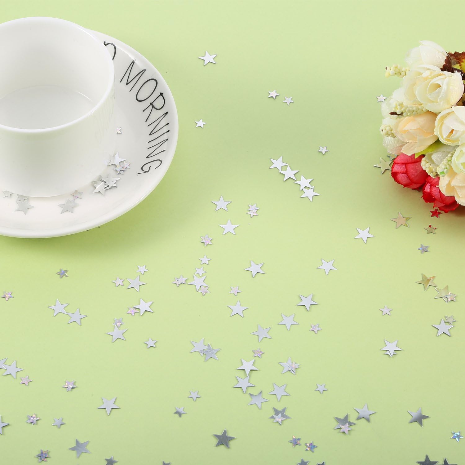 Confeti de estrella metálico plateado con purpurina para decoración de bodas, fiestas de cumpleaños, 2.1 onzas