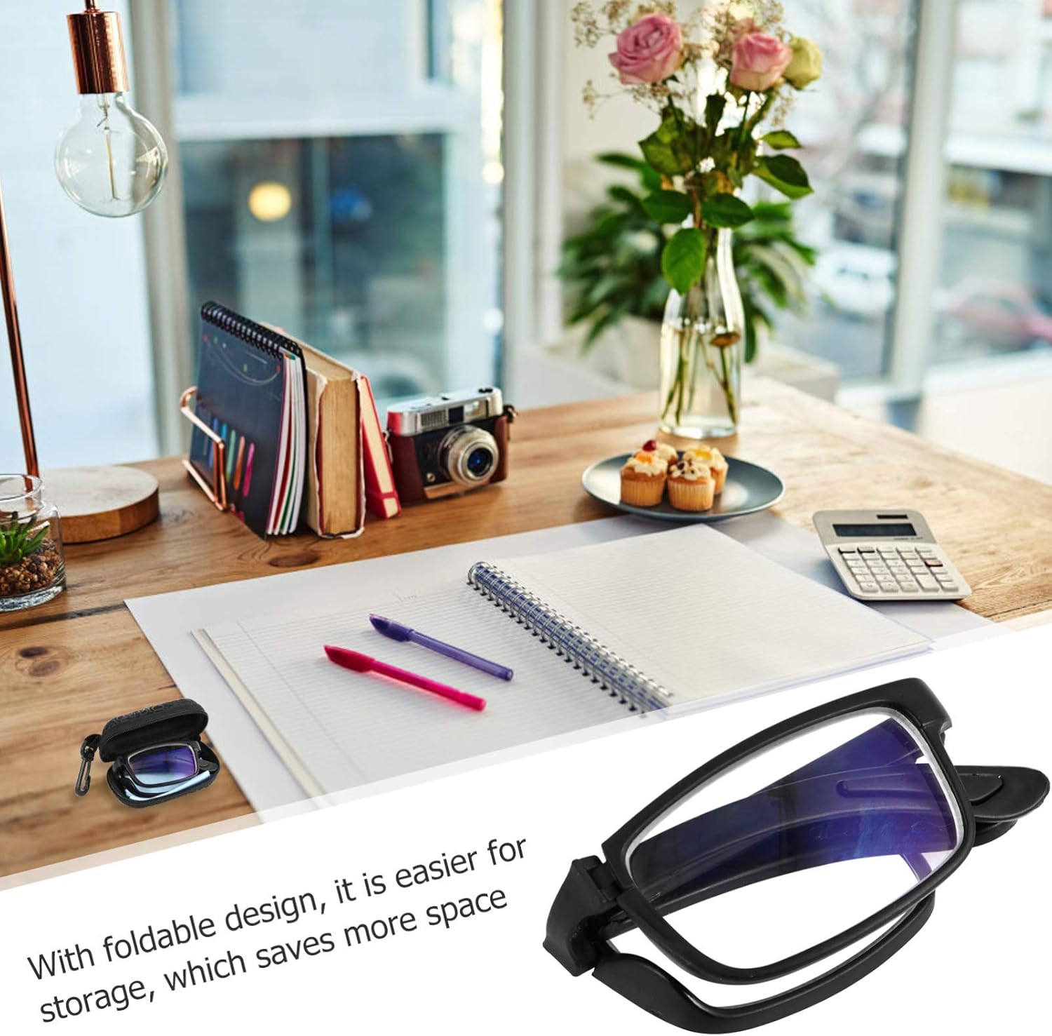 EXCEART – 1.0 gafas de miopía plegables gafas de lectura negras gafas de larga distancia con estuche portátil