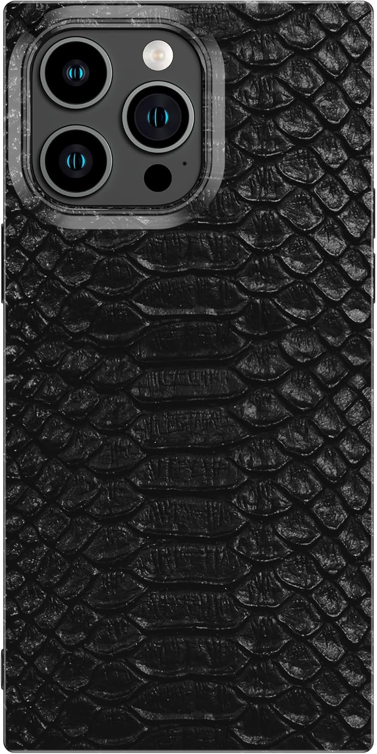 Cocomii Funda cuadrada para iPhone 13 Pro, diseño de animal cuadrado, delgada, ligera, brillante, color negro, estampado de serpiente de cobra de