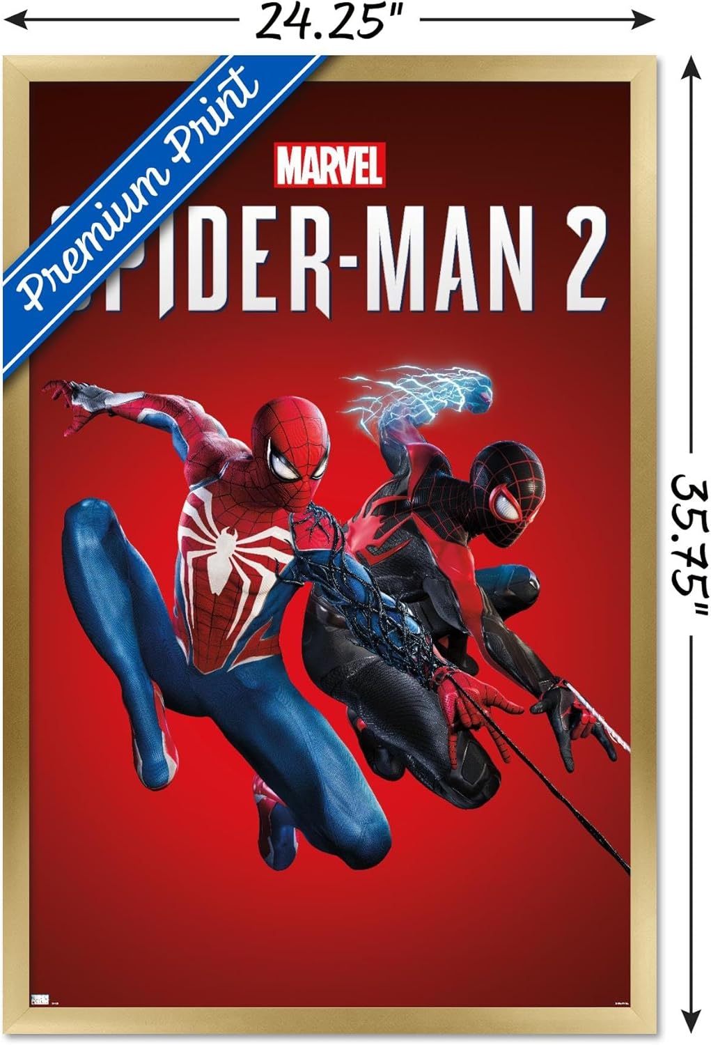 Trends International Marvel’s Spider-Man 2 – Póster de pared de arte clave, 22.37 x 34.00 pulgadas, versión enmarcada dorada