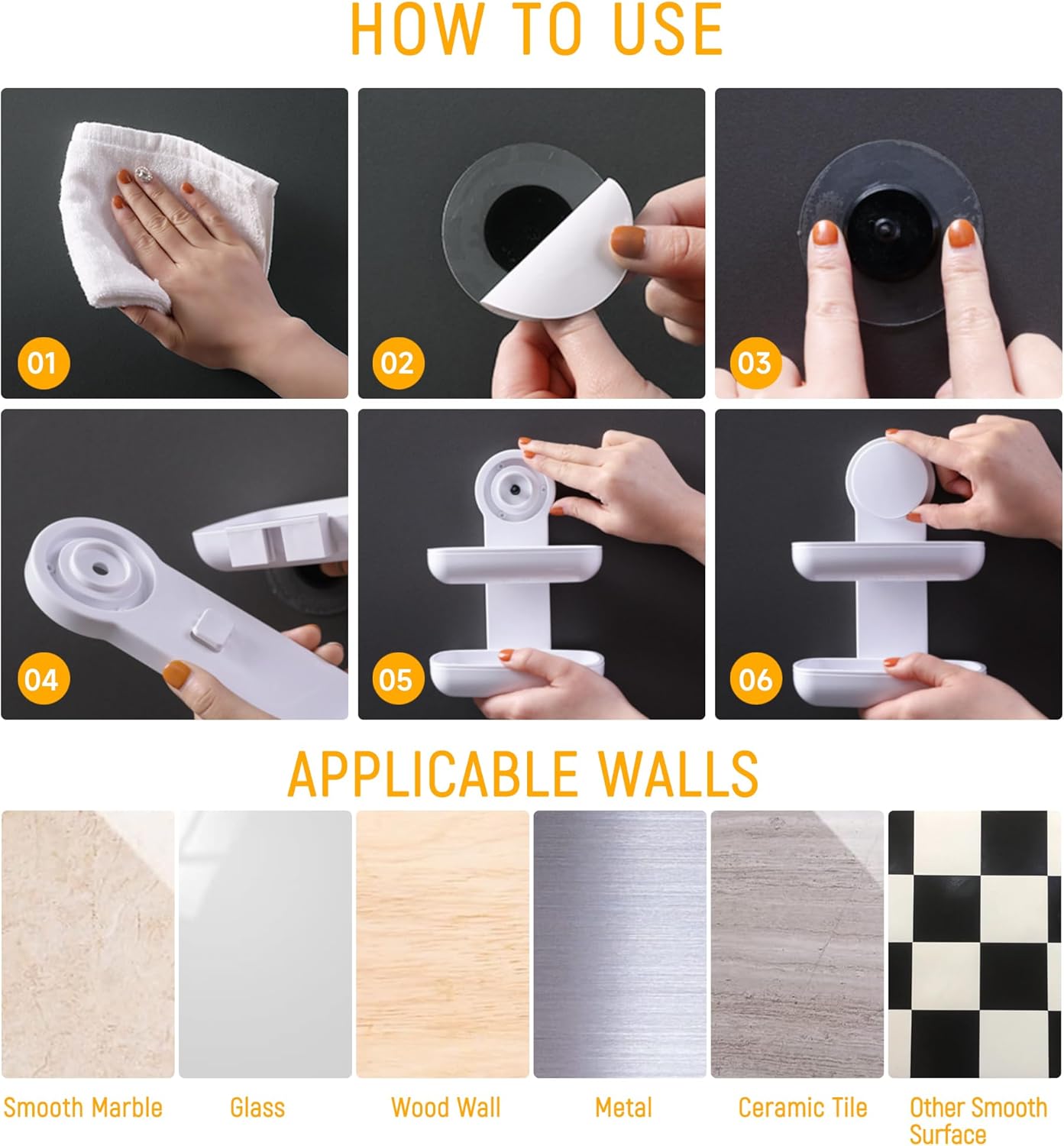 PEISAINOX Jabonera adhesiva para pared de ducha, jabonera adhesiva sin perforaciones para ducha, baño, bañera, cocina, montaje en pared, doble