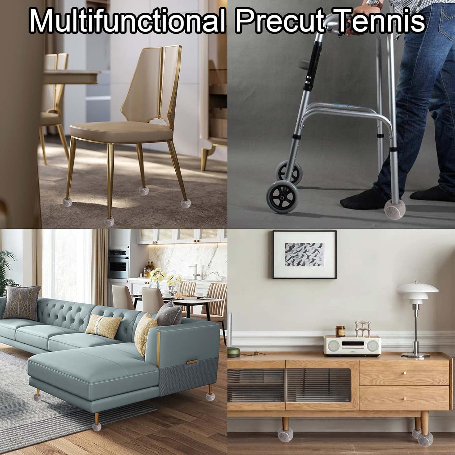 4 pelotas de tenis precortadas para patas de muebles, protección del suelo, almohadillas de fieltro resistentes y duraderas