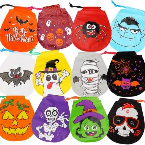 CCINEE 24 bolsas de golosinas con cordón de Halloween, 12 estilos, bolsas de golosinas de Halloween para niños, suministros de fiesta de Halloween CCINEE 24 bolsas de golosinas con cordón de Halloween, 12 estilos, bolsas de golosinas de Halloween para niños, suministros de fiesta de Halloween