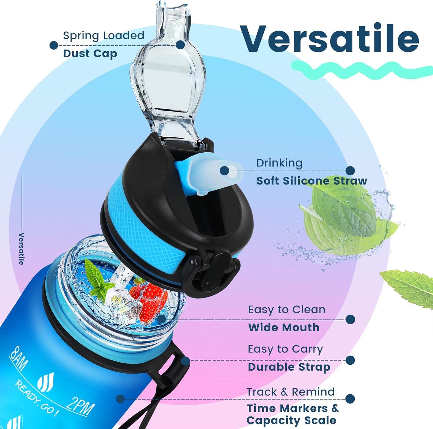 ZOMAKE Botella de agua motivacional de 32 onzas con tiempos para beber, marcador de tiempo y filtro extraíble, flujo rápido, jarra de agua Tritan