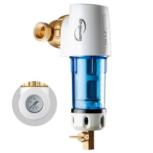 iSpring WSP50GR Reusable Spin Down Sediment Water Filter, 50 Micron with Built-in Housing Scraper, 360 Rotatable Head, Pressure Gauge, Blue iSpring WSP50GR Reusable Spin Down Sediment Water Filter, 50 Micron with Built-in Housing Scraper, 360 Rotatable Head, Pressure Gauge, Blue