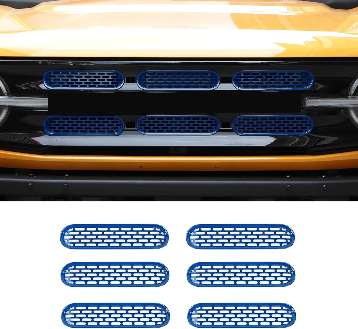 Kit de 6 piezas para parrilla delantera para parrilla delantera, accesorios exteriores de 24 puertas, para Ford Bronco 2021-2024 (azul)
