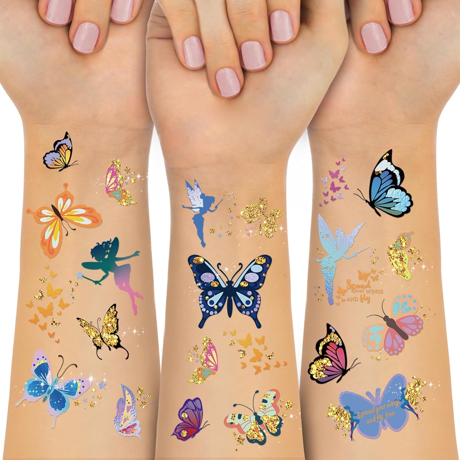 Tatuajes temporales impermeables  92 piezas de tatuajes falsos de mariposa Groovy para niños, calcomanías de fiesta, suministros de maquillaje,