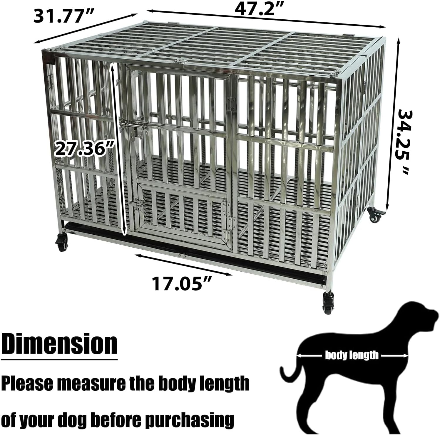 Confote Jaula de acero inoxidable resistente de 47 pulgadas para perros, indestructible, de alta ansiedad, indestructible y a prueba de escape, para
