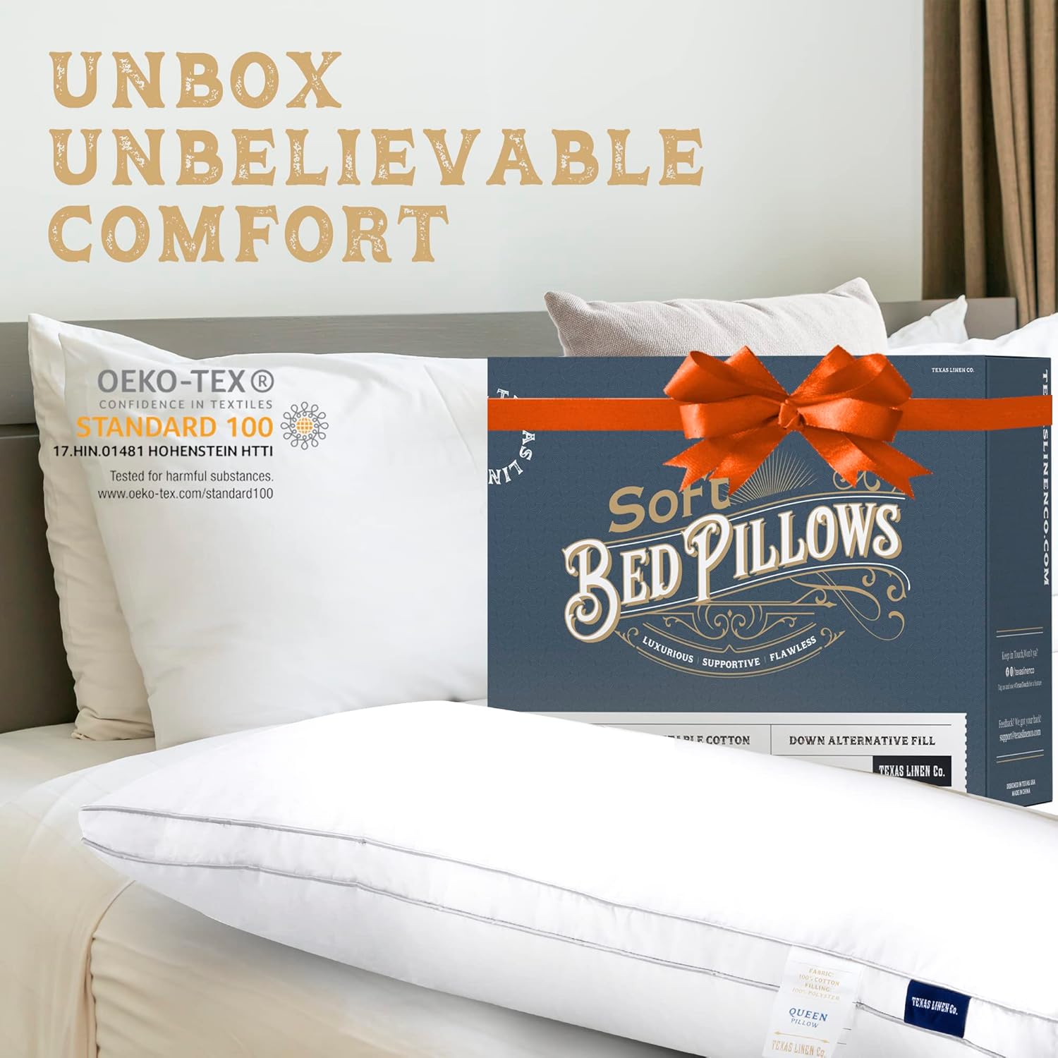 TEXAS LINEN CO. Hotel Collection – Almohada de cama para dormir, tamaño King, 1 pieza, extra suave, refrescante, almohada de algodón de lujo con