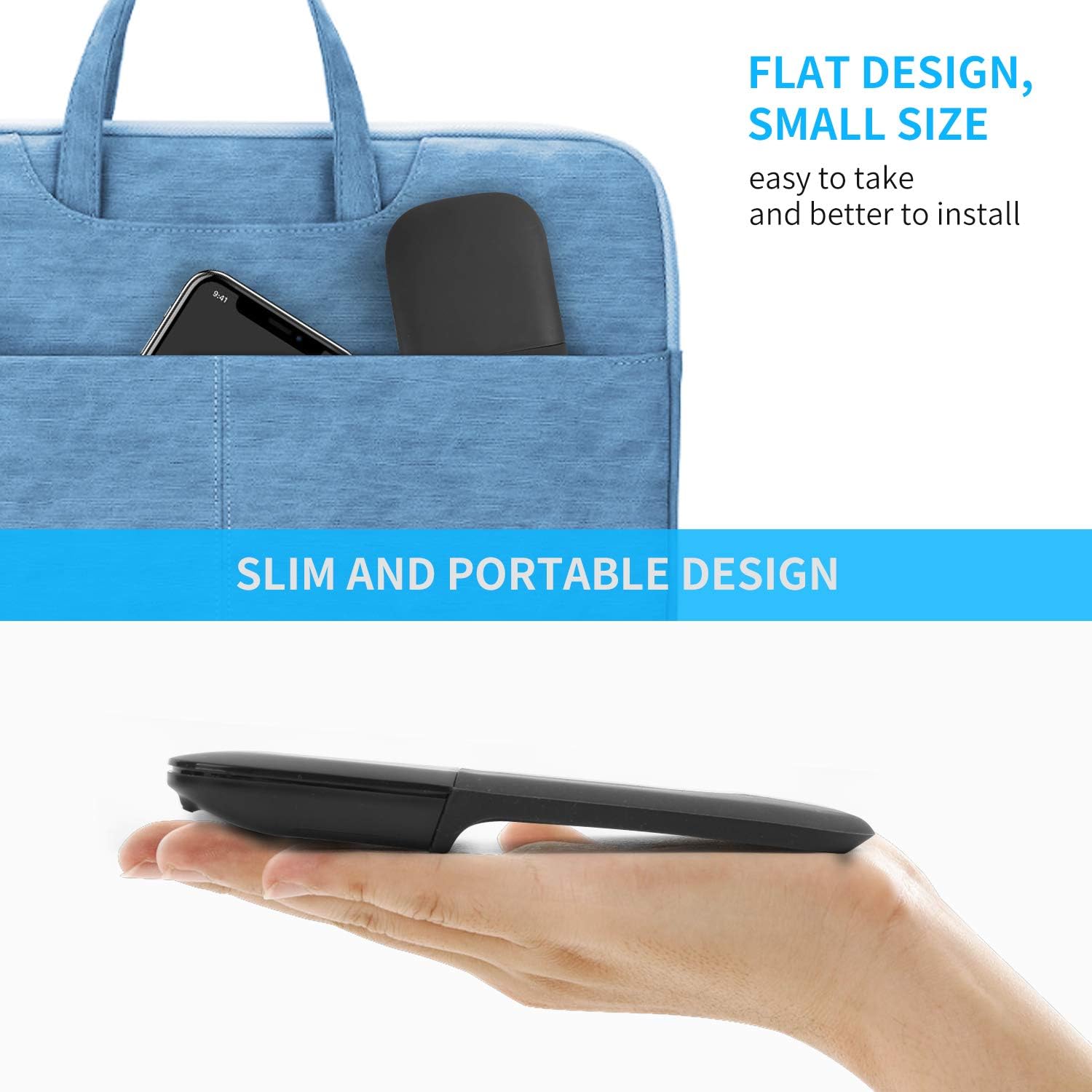 Ratón inalámbrico Bluetooth de arco ergonómico plegable ratón óptico táctil ratón de viaje Ratón plegable silencioso para computadora Mac OS,