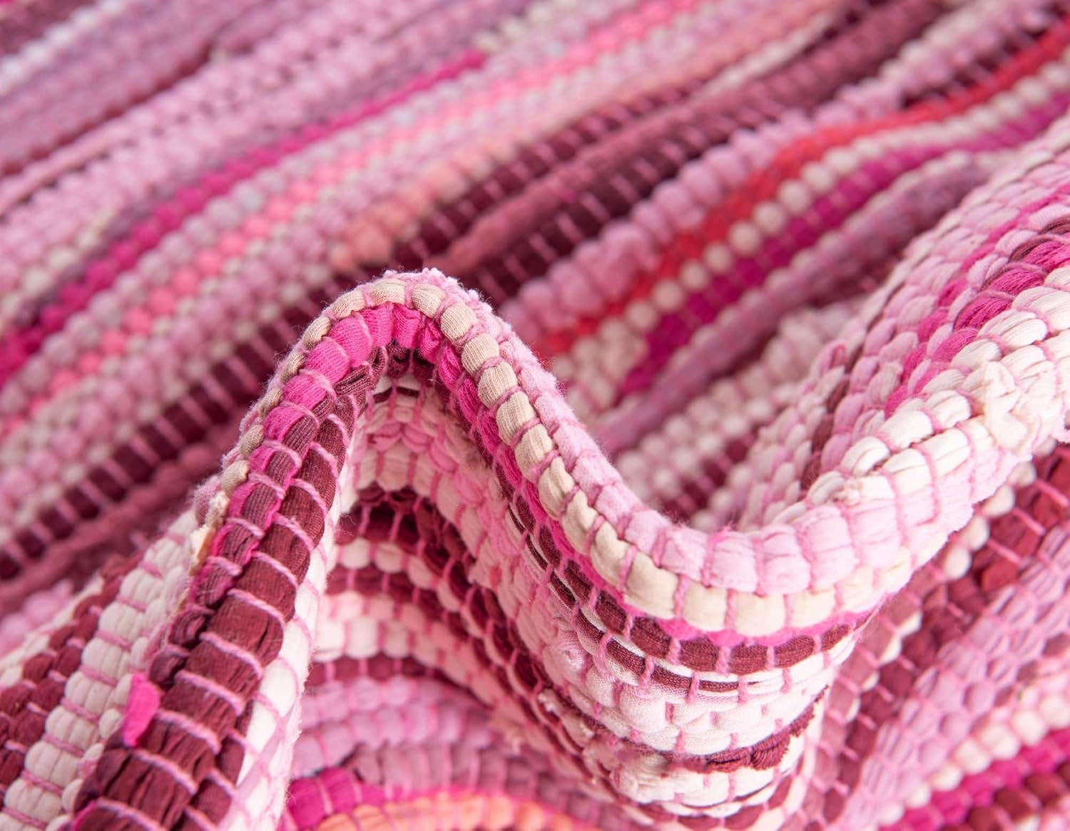 Unique Loom Chindi Cotton Collection – Alfombra tejida a mano de fibras naturales CCH002, 5 x 8 pies, rosamarfil