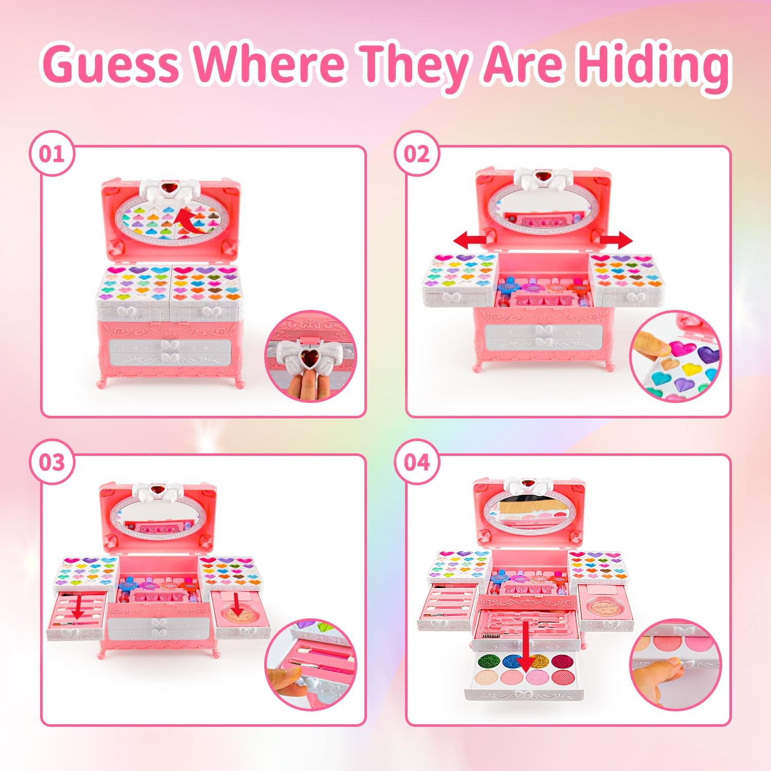 Kit de maquillaje infantil para niñas, juego de maquillaje de princesa lavable real, 66 piezas de juguetes de Mqsiuve para niñas, regalo de Navidad