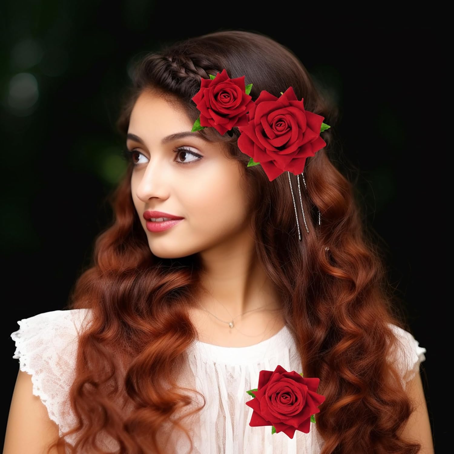 Topbuti 6 pinzas para el cabello con diseño de rosas y flores, accesorios para el cabello para mujeres, niñas, bailarinas de flamenco, mexicanas,