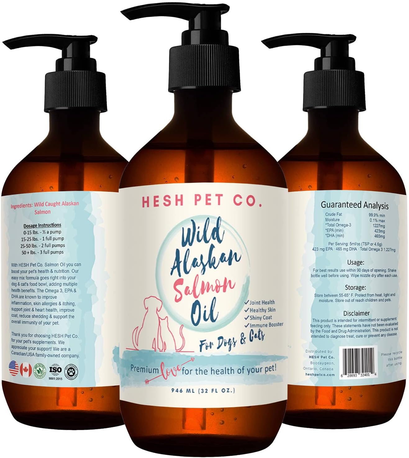 Aceite de salmón salvaje de Alaska prémium para perros y gatos, suplemento de 32 onzas para piel y pelaje con ácidos grasos esenciales, aceite de