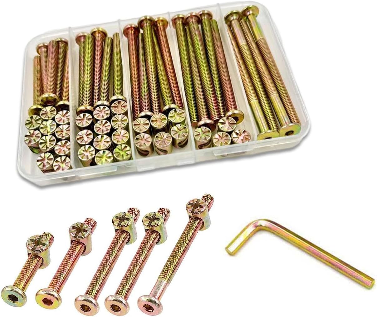 Juego de 25 tornillos para cuna de bebé, juego de 25 tornillos y tuercas de barril, M6x45mm2.165 in2.559 in2.953 in3.346 in3.346 in, Kit surtido de