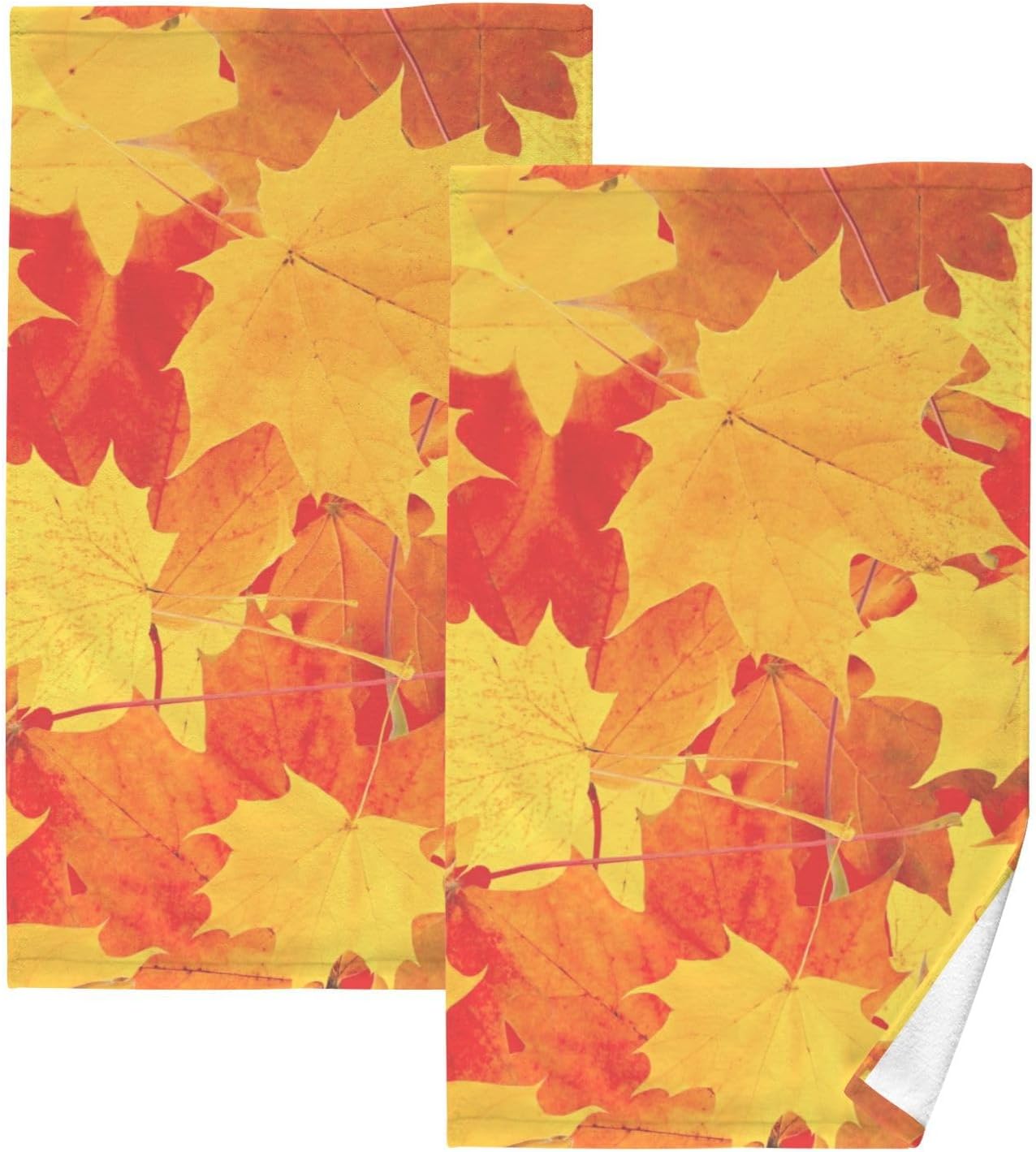 ZOEO Juego de 2 toallas de mano de baño de hojas de otoño de naranja, toallas absorbentes de algodón suave y transpirable para baño, cocina, hotel,