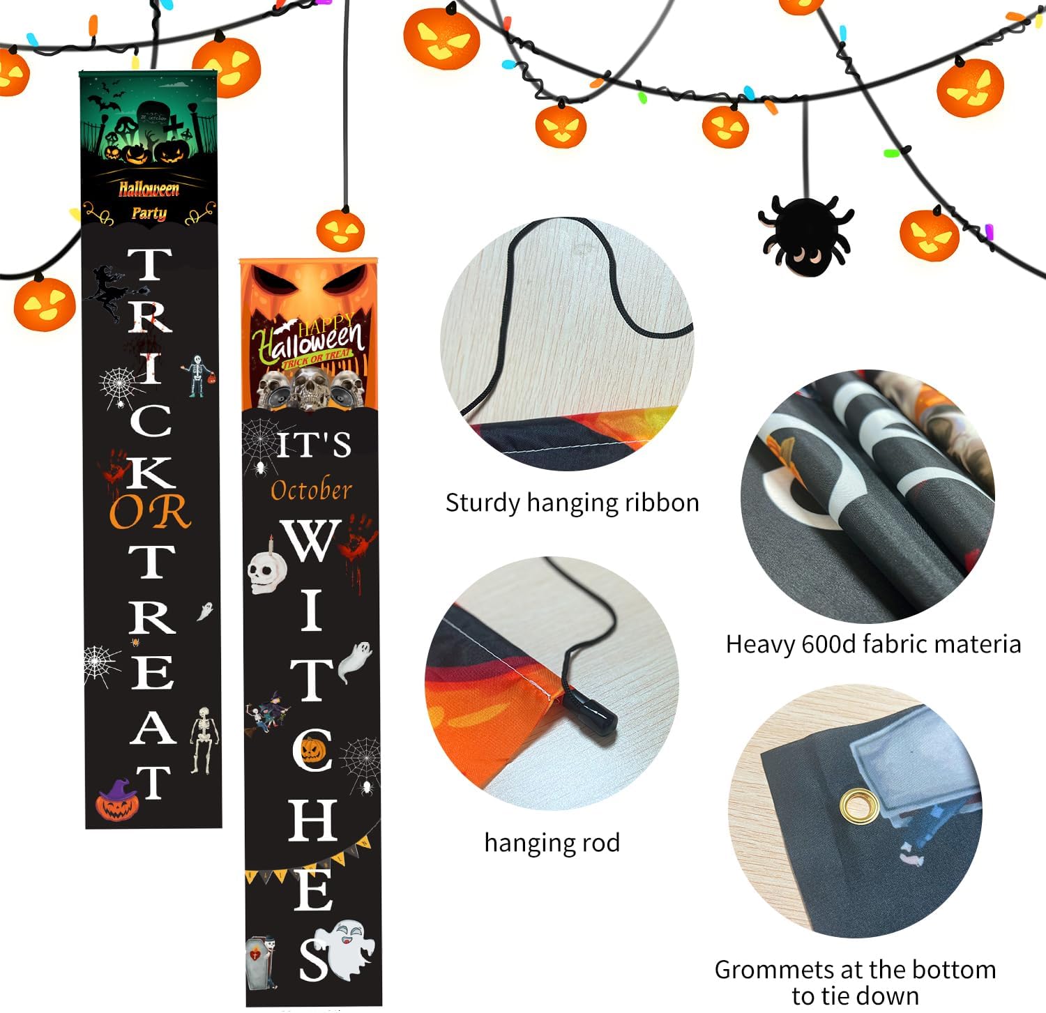 1 par de carteles de Halloween para puerta delantera, decoración de Halloween, cortinas de bandera para puertas al aire libre, cortina para puerta,