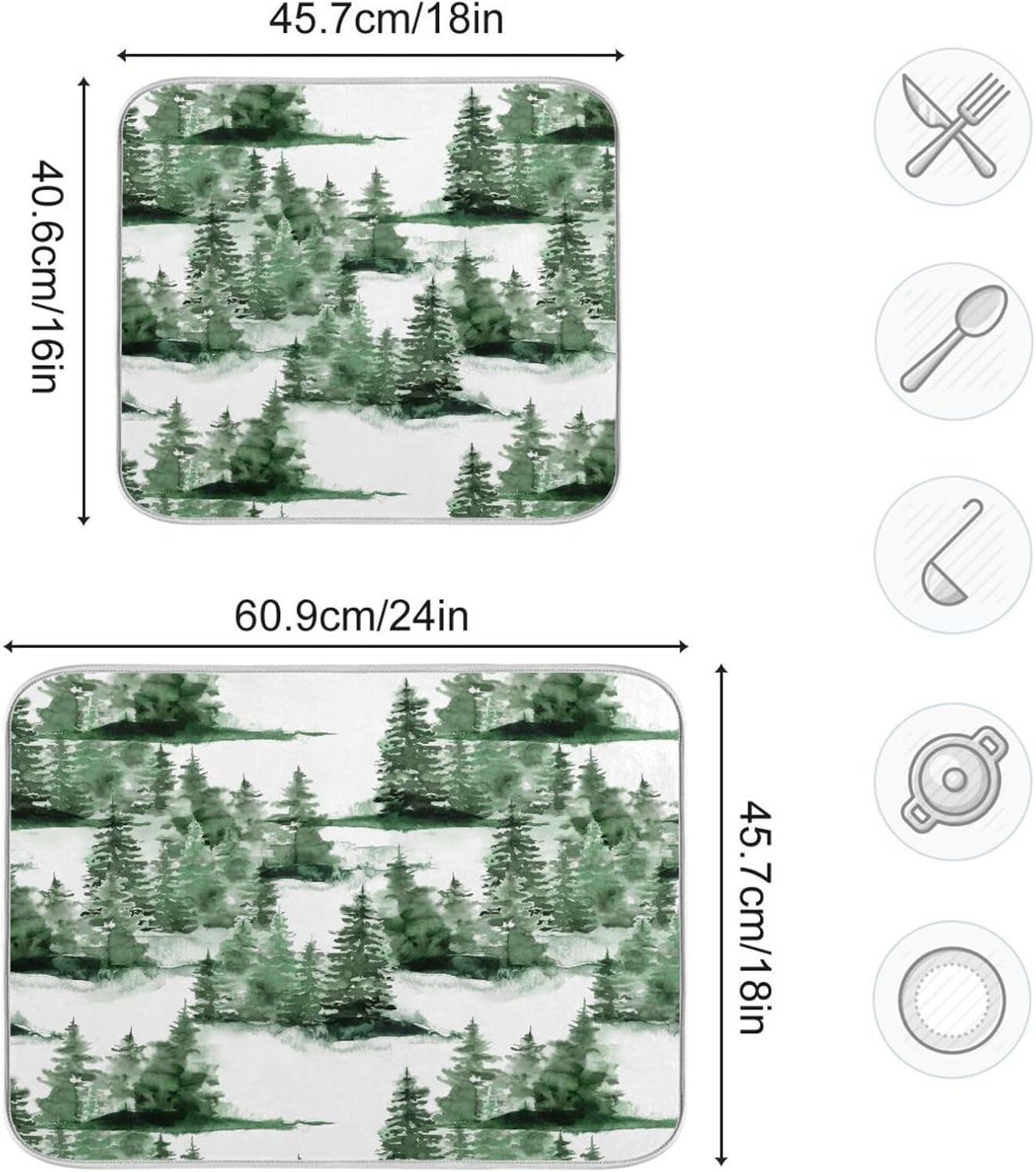 Winter Green Dish Drying Mat Washnable Absorbent Kitchen Countertop Mat Drying Matts For Dishes Tapete Para Cocina 16” x 18”