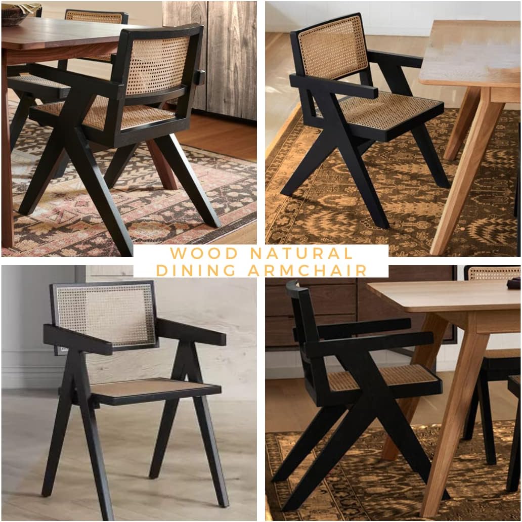 First of a Kind Silla de comedor de caña, silla de comedor de ratán, silla de comedor de caña con brazos y respaldo – Sillas de comedor con respaldo